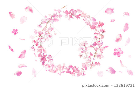 水彩畫。春天櫻花向量插圖帶有水彩畫風格。櫻花背景框架。 122619721