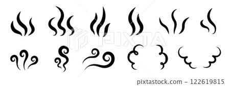 Illustration of flickering steam or vapor. Cartoon effect icon of heat, smell and aroma of hot food. Flickering flame Illustration of flickering steam or vapor. Cartoon effect icon of heat, smell and aroma of hot food. Flickering flame 122619815