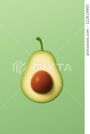 Fresh avocado fruit with green skin, 3d rendering. Fresh avocado fruit with green skin, 3d rendering. 122619905