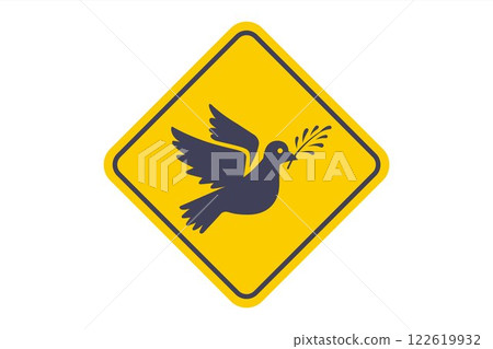 Dove of peace icon on yellow background. Dove of peace icon on yellow background. 122619932