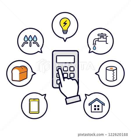 Icon of a hand calculating living expenses with a calculator 122620188