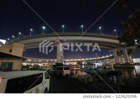 Illuminated viaduct at night Illuminated viaduct at night 122620206
