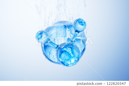 Transparent blue molecule and water bubbles Transparent blue molecule and water bubbles 122620347