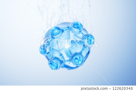 Transparent blue molecule and water bubbles Transparent blue molecule and water bubbles 122620348