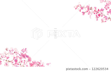 Watercolor painting. Spring cherry blossom vector illustration with watercolor touch. Cherry blossoms in full bloom background frame. Watercolor painting. Spring cherry blossom vector illustration with watercolor touch. Cherry blossoms in full bloom background frame. 122620534