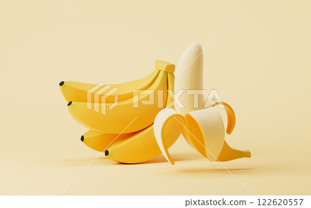 Yellow banana on a yellow background, 3d 122620557