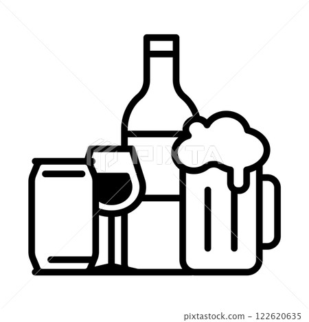 酒精圖標。他們有啤酒、葡萄酒和罐裝酒。 122620635