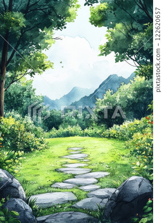 Watercolor illustration of a green landscape Watercolor illustration of a green landscape 122620657