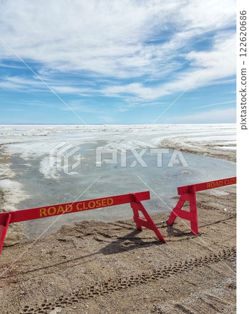 Closed ice road due to thaw Closed ice road due to thaw 122620686