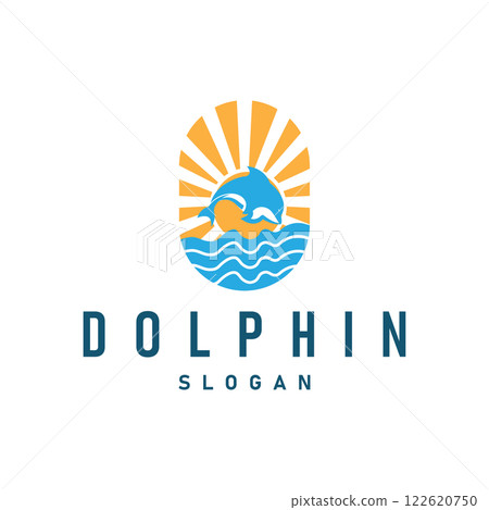 simple design open sea animal dolphin logo with simple sea dolphin concept illustration template 122620750