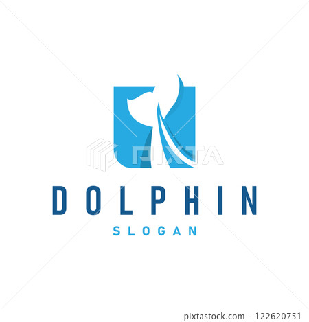 simple design open sea animal dolphin logo with simple sea dolphin concept illustration template 122620751