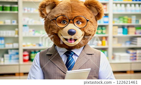Nice intelligent smiling bear doctor pharmacy salesman with glasses 122621461