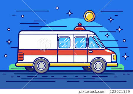 Delivery or ambulance car rushes to a patient in the night 122621539