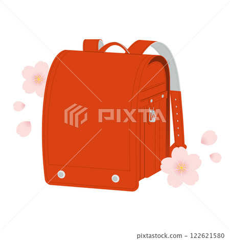 Classic red school bag / Cherry blossoms / Entrance ceremony and graduation ceremony / Vector illustration 122621580