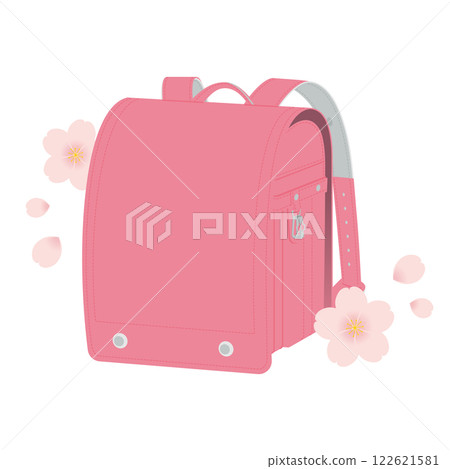 Pink school bag / cherry blossoms / entrance ceremony / graduation ceremony / vector illustration 122621581