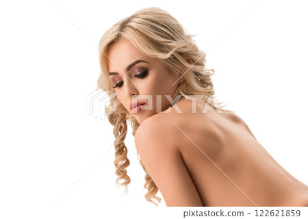 Blonde topless staying on her knees shot Blonde topless staying on her knees shot 122621859