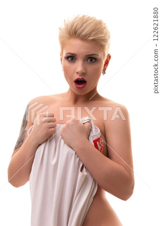 Sexy blonde nurse isolated full-length shot 122621880