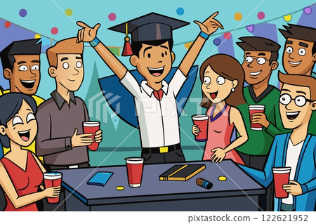 Event,student party. Teacher and students celebrate the holiday 122621952