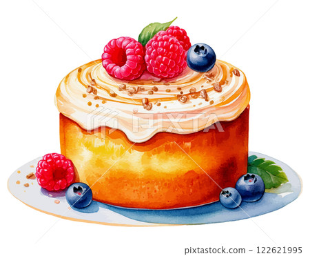 AI-generated watercolor illustration of a cake with fruit on it 122621995