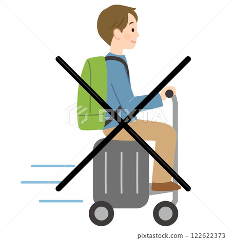 A young man traveling on an electric suitcase 122622373