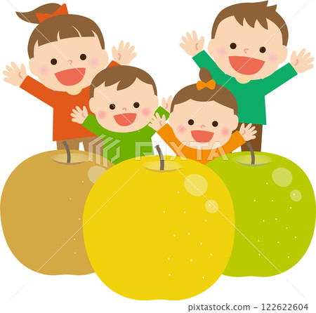 Pears and smiling children: illustration material 122622604