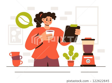 Coffee Tasting Vector Illustration featuring People Enjoying Specialty Coffee with Cups and a Kettle in a Cafe or Restaurant in a Flat Background Coffee Tasting Vector Illustration featuring People Enjoying Specialty Coffee with Cups and a Kettle in a Cafe or Restaurant in a Flat Background 122622645