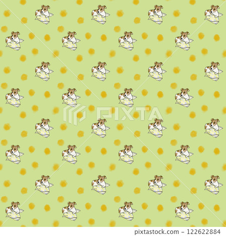 傑克羅素梗犬在毯子上放鬆，黃綠色背景 122622884