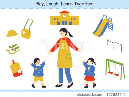 孩子們和托兒所老師一起玩耍 122622941