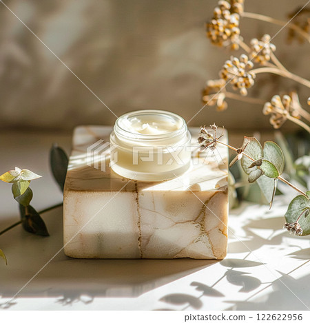 Cosmetic cream in a glass jar. Skin care concept. Background for beauty products 122622956