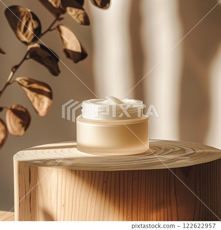 Cosmetic cream in a glass jar. Skin care concept. Background for beauty products 122622957