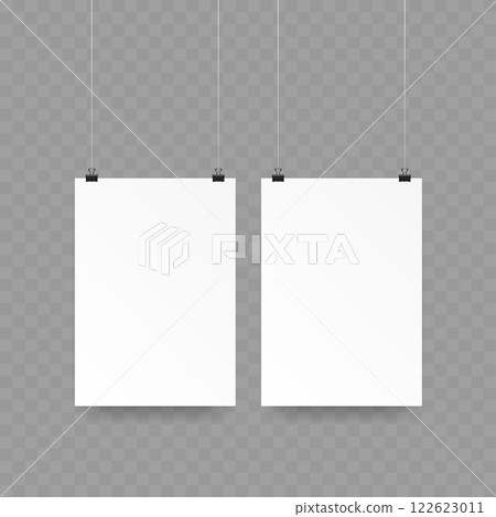 Hanging Blank Poster Paper Mockup Set with Clips Vector 122623011