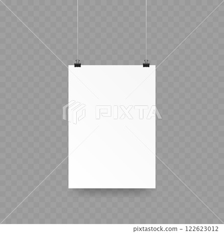 Hanging Blank Poster Paper Mockup Set with Clips Vector 122623012