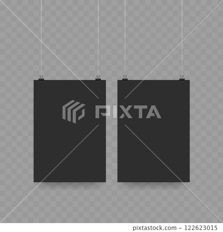Hanging Blank Poster Paper Mockup Set with Clips Vector Hanging Blank Poster Paper Mockup Set with Clips Vector 122623015
