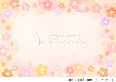 Pink cute background frame of plum blossoms 122623044
