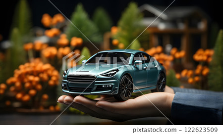 Hands holding a blue car symbolizing protection 122623509