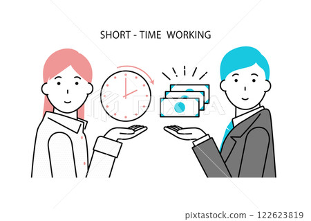 Image illustration of a businessman paying a woman who works part-time Image illustration of a businessman paying a woman who works part-time 122623819