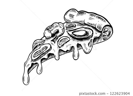 Slice of pizza, hand drawn illustrations, vector. Slice of pizza, hand drawn illustrations, vector. 122623904
