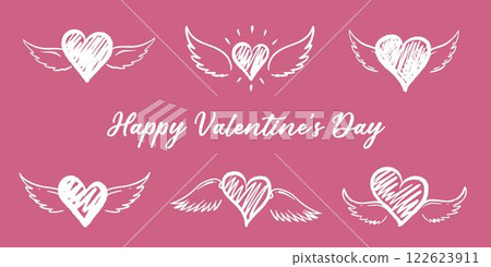 Heart with angel wings, hand drawn.	 122623911