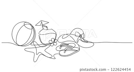 summer beach fashion items one line drawing continuous minimalism summer beach fashion items one line drawing continuous minimalism 122624454