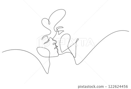 couple kissing decorative art one line drawing continuous couple kissing decorative art one line drawing continuous 122624456