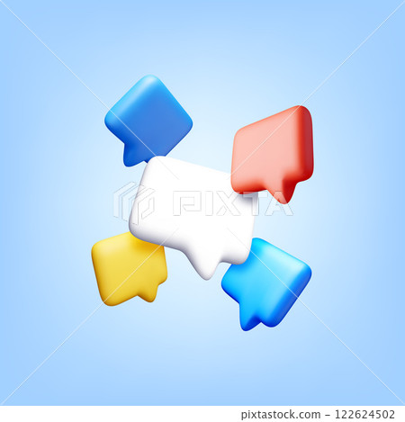 3D colorful speech bubbles on blue background. - Stock Illustration ...