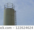 Old white cement water tank with blue sky background. 122624624