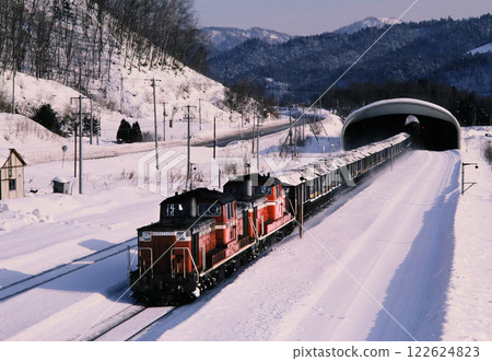 1987: A coal train pulled by a DD51 passes through Takinoue Station on the Sekisho Line 122624823