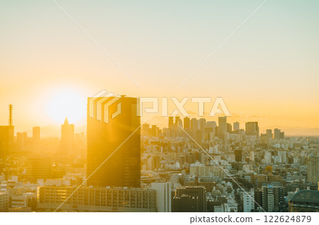 Tokyo cityscape at dusk in winter 122624879