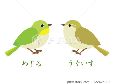 一對日本繡眼鳥和日本林鶯的插圖 122625092