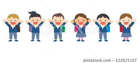 不同種族的孩子背著五顏六色的書包 122625107