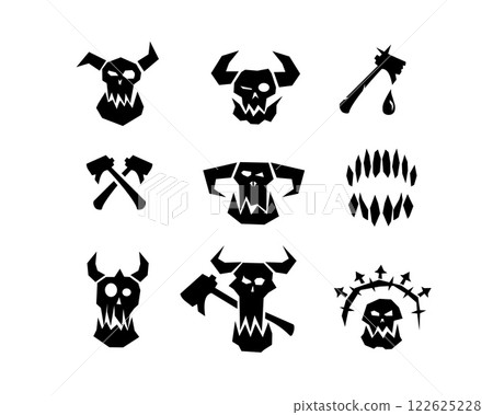 Orc symbol with skull and horns for Gothic fantasy designs. Orc symbol with skull and horns for Gothic fantasy designs. 122625228