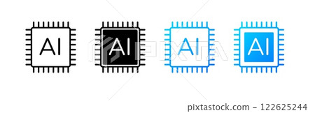 Blue AI chip logo with circuits for futuristic and modern technology. 122625244