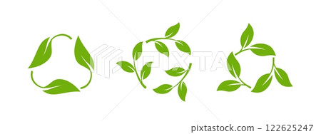 Round green leaf icon for sustainable and eco friendly themes. Round green leaf icon for sustainable and eco friendly themes. 122625247