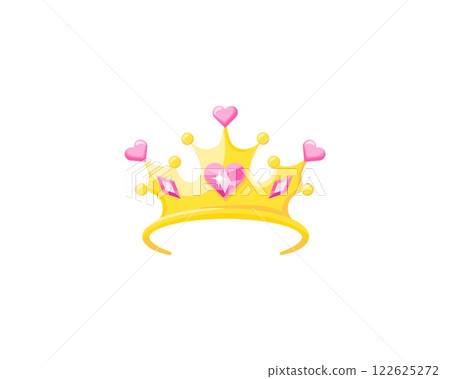 Gold crown with a heart jewel for royal and decorative themes. Gold crown with a heart jewel for royal and decorative themes. 122625272
